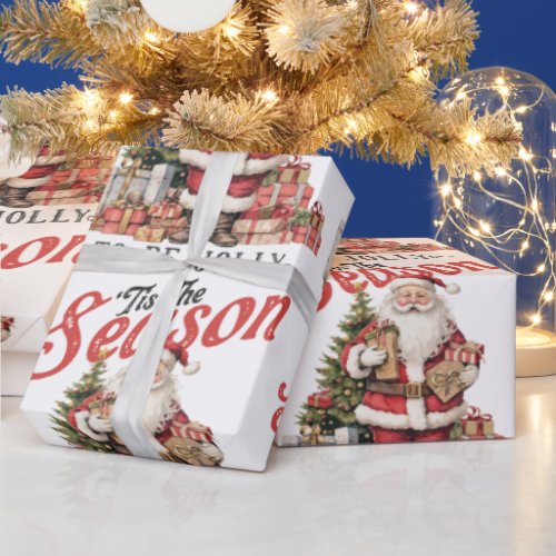 Tis The Season To Be Jolly _ Old Fashioned Santa  Wrapping Paper