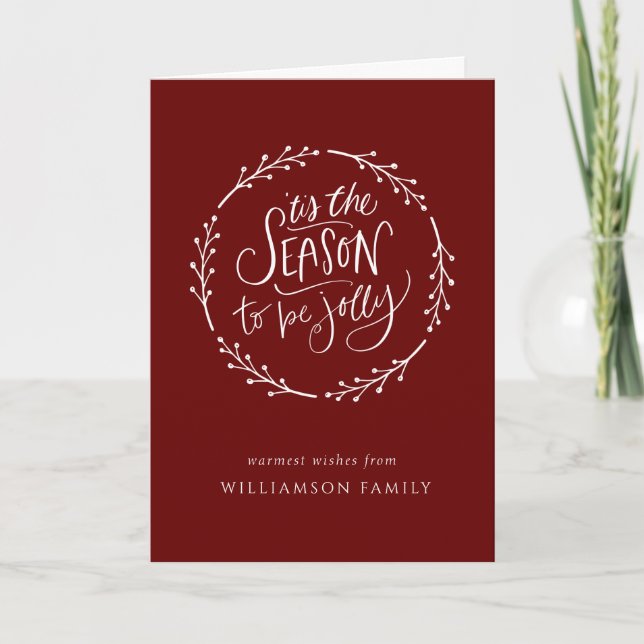 Tis the season to be jolly red Christmas Holiday Card (Front)