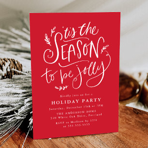 'Tis The Season to be Jolly Red Holiday Party Invitation