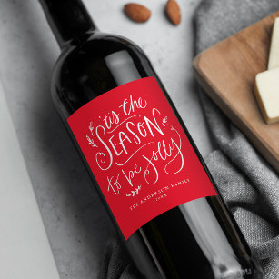 'Tis The Season to be Jolly Red Holiday Wine Label