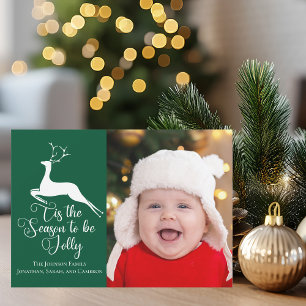 Tis the Season To Be Jolly Reindeer Family Photo Holiday Card
