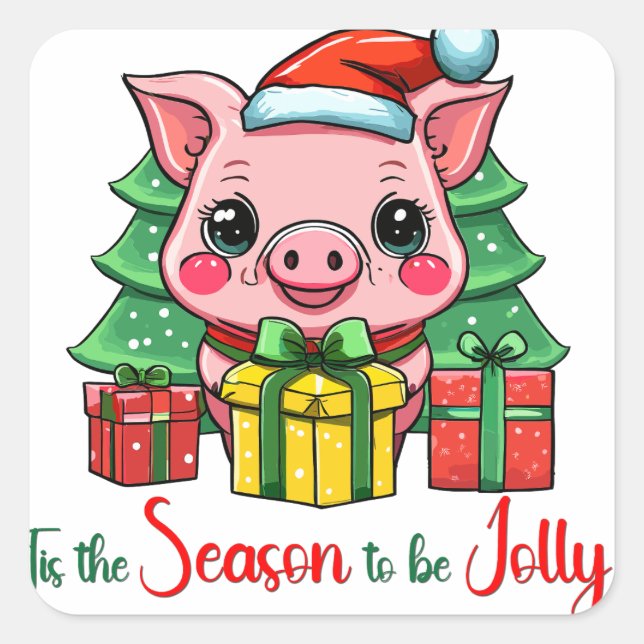Tis the season to be jolly Santa Pig Square Sticker (Front)