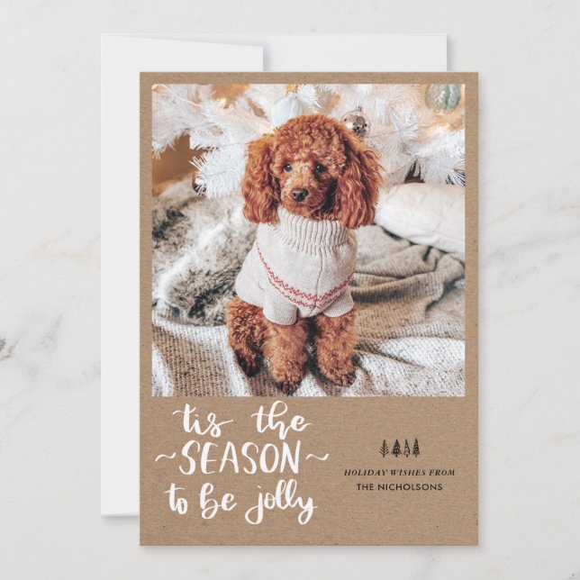 Tis The Season To Be Jolly Script Holiday Photo Card (Front)