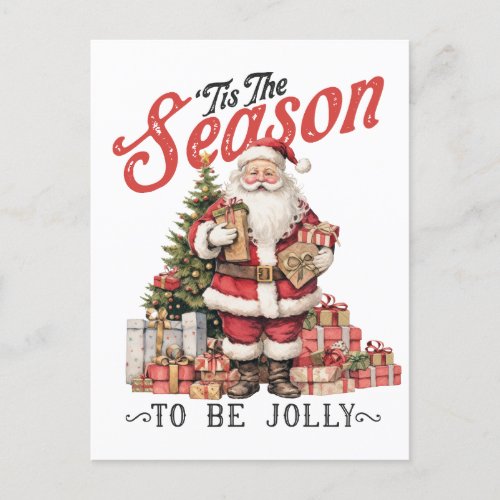 Tis the season to be jolly vintage Santa Claus Postcard