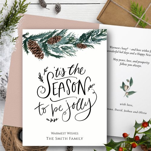 Tis The Season To Be Jolly Watercolor Pine Cone Holiday Card