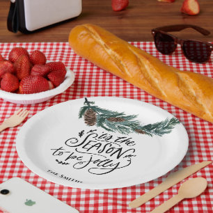 Tis The Season To Be Jolly Watercolor Pine Cone Paper Plates