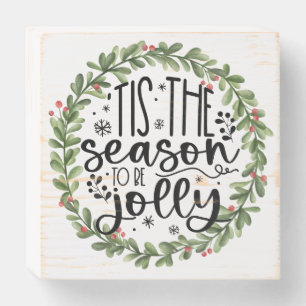 Tis the Season to be Jolly Watercolor Wreath Wooden Box Sign