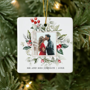 Tis the Season to Be Married 1st Christmas Photo Ceramic Ornament