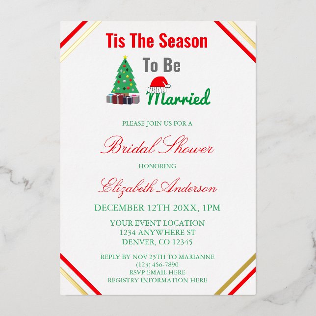 Tis The Season To Be Married Bridal Shower Foil Invitation (Front)