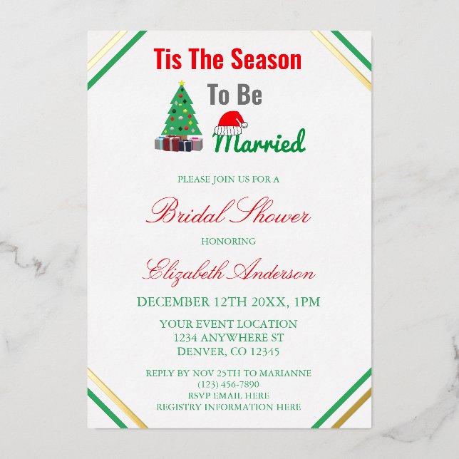 Tis The Season To Be Married Bridal Shower Foil Invitation (Front)