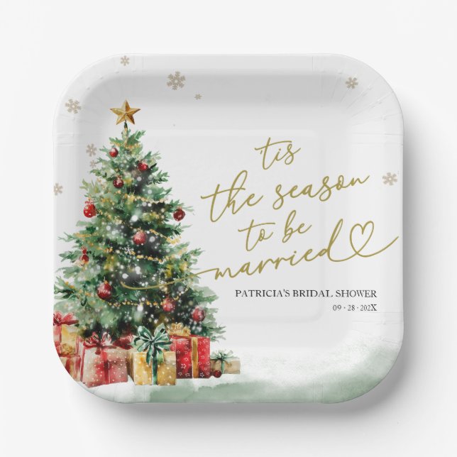 Tis the Season to be Married Bridal Shower Paper Plates (Front)