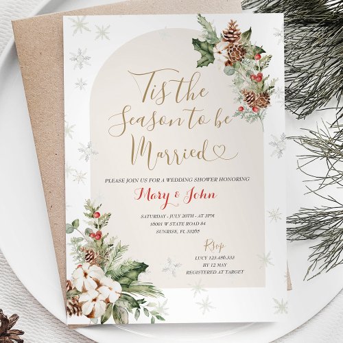 Tis the Season to Be Married Christmas Floral Invitation