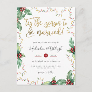 'Tis The Season To Be Married Christmas Wedding Holiday Postcard