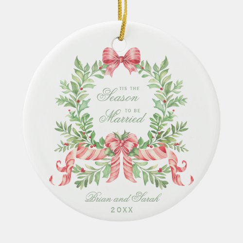 Tis the Season to Be Married First Christmas Photo Ceramic Ornament
