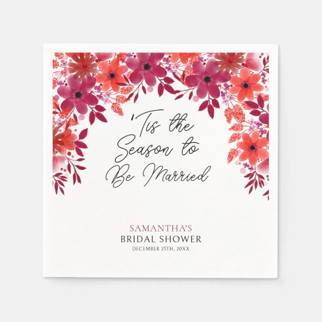 'Tis the Season to Be Married Floral Bridal Shower Napkins (Front)