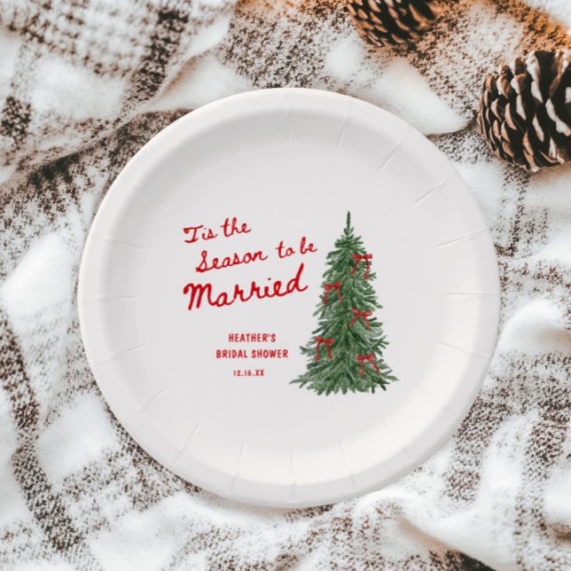 Tis the Season to be Married Holiday Bridal Shower Paper Plates (Creator Uploaded)