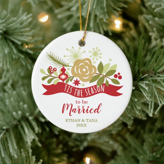 Tis The Season To Be Married Personalized Festive Ceramic Ornament (Tree)