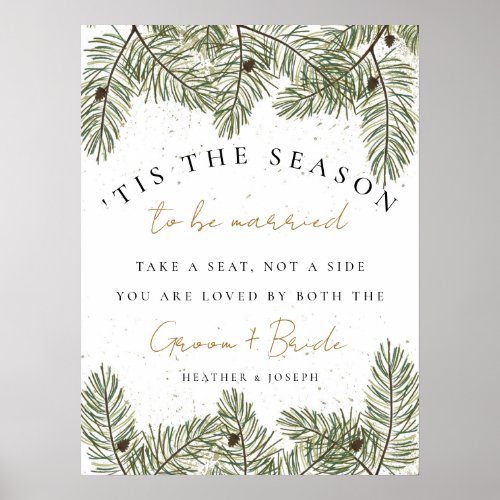 Tis the season to be Married Pine  Gold Christmas Poster