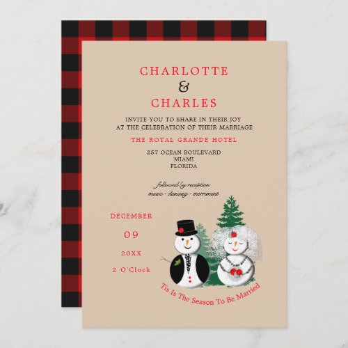 Tis The Season To Be Married Red Black Plaid Invitation