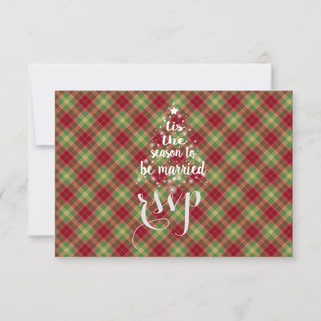 'Tis the season to be married Red Plaid RSVP Card (Front)