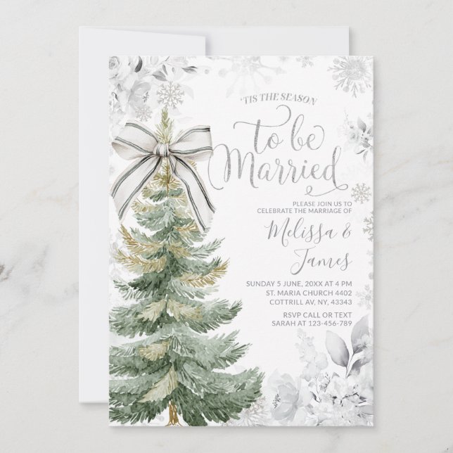 Tis the Season to be Married Silver Winter Wedding Invitation (Front)