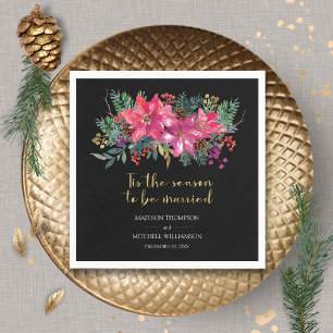 Tis The Season To Be Married Winter Christmas Pink Napkins