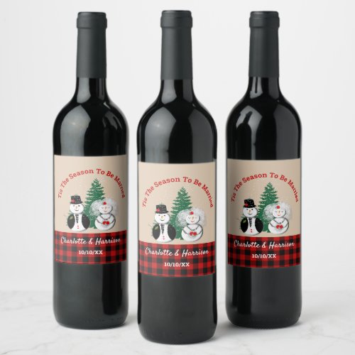 Tis The Season To Be Married Winter Cute Wine Label