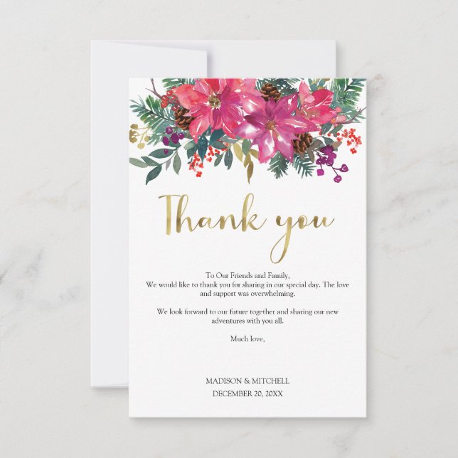 Tis The Season To Be Married Winter Pink Christmas Thank You Card (Front)