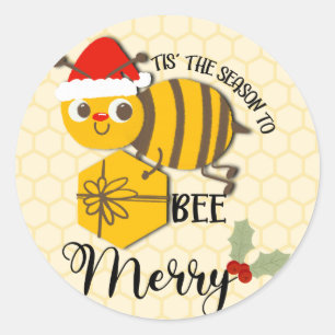 Tis the season to be merry bee card classic round sticker