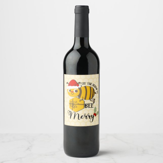 Tis the season to be merry bee  card wine label (Front)