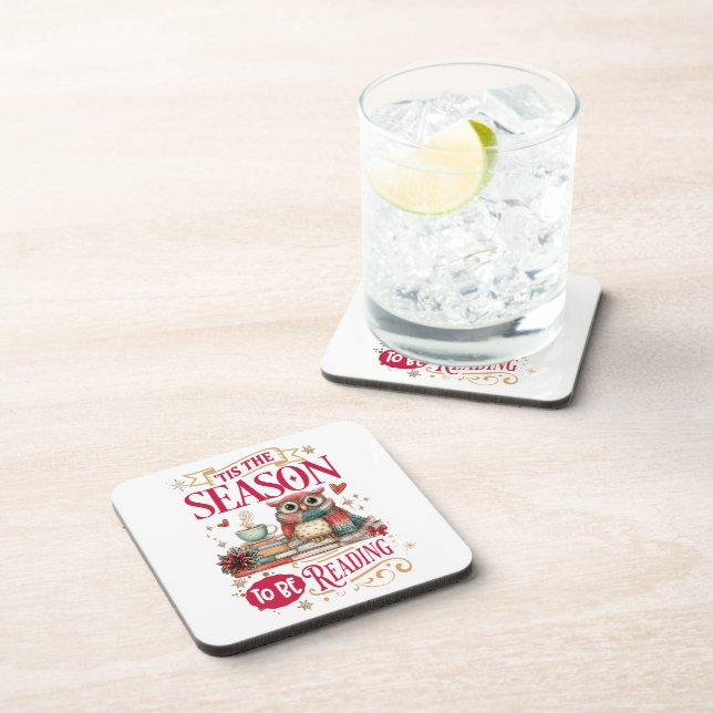 'Tis The Season to Be Reading  Beverage Coaster (Right Side)