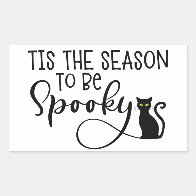 Tis The Season To Be Spooky Black Cat | Halloween Rectangular Sticker (Front)