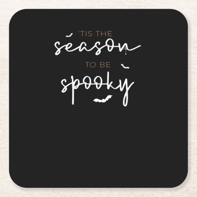 Tis The Season To Be Spooky Halloween Retro Classi Square Paper Coaster (Front)