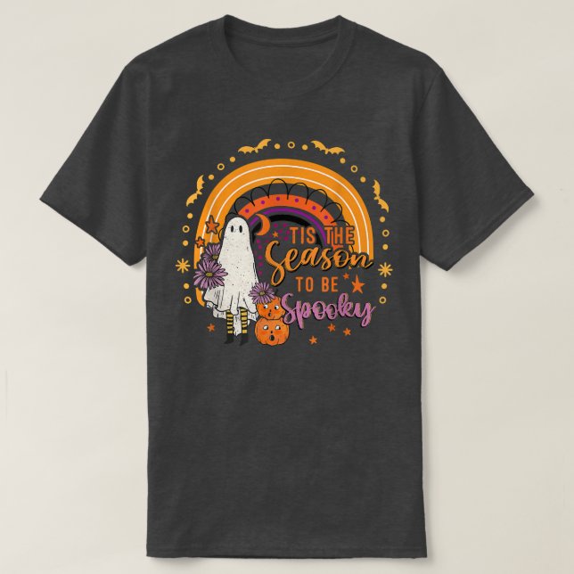 Tis The Season To Be Spooky Rainbow Ghouls Pumpkin T-Shirt (Design Front)