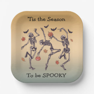Tis The Season to Be Spooky - Skeletons Dancing Paper Plates