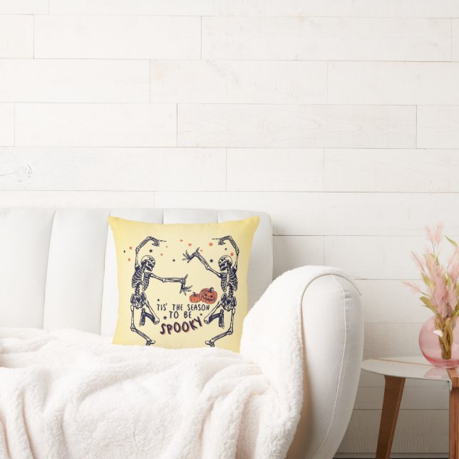 Tis' The Season to be Spooky Yellow Halloween Throw Pillow (Couch)