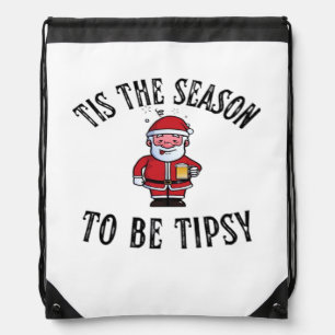 Tis The Season To Be Tipsy Vintage Drunk Santa Dri Drawstring Bag