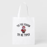 Tis The Season To Be Tipsy Vintage Drunk Santa Dri Grocery Bag