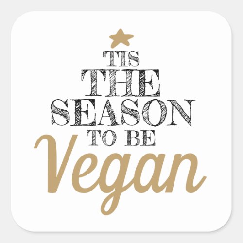 Tis the season to be Vegan black and gold text Square Sticker