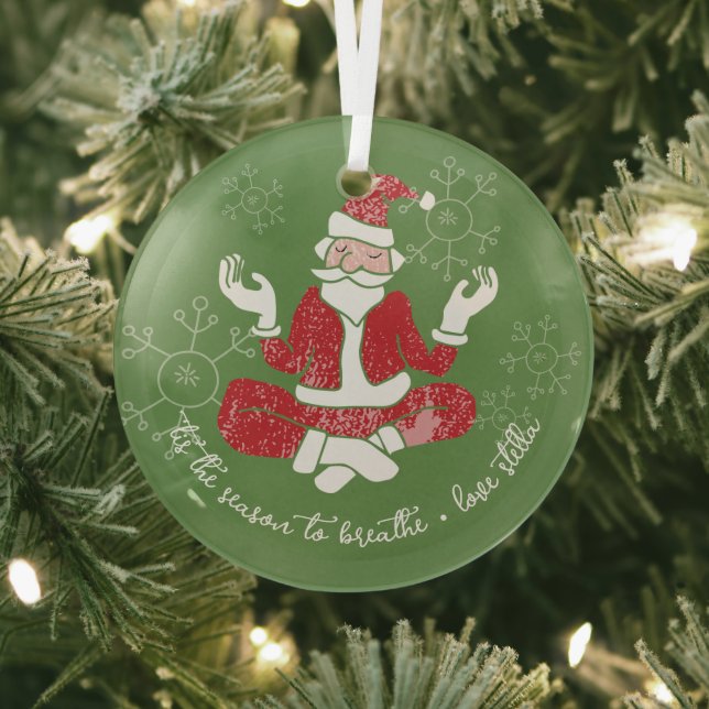 Tis The Season To Breathe Yoga Santa Glass Ornament (Insitu)