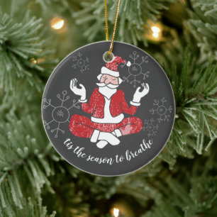 Tis The Season To Breathe Yoga Santa Personalized Ceramic Ornament