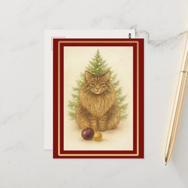Tis the Season to Purr — Personalized Maine Coon  Postcard (Front/Back In Situ)