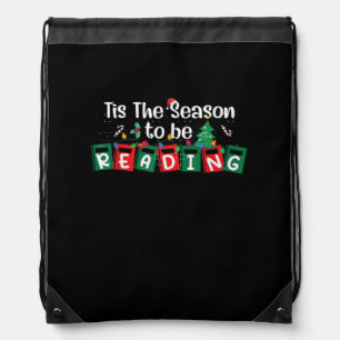 Tis The Season To Reading Christmas Teacher Book Drawstring Bag