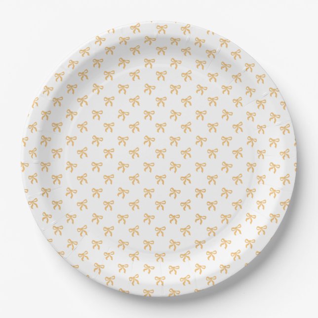 Tis' The Season To Sparkle Christmas Bow Gold Paper Plates (Front)