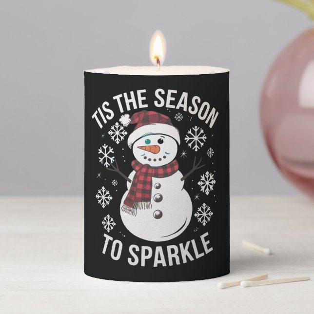 Tis The Season To Sparkle Christmas Holiday Gift Pillar Candle (In Situ)