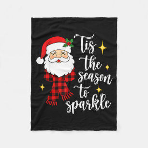 Tis The Season To Sparkle Cute Santa Christmas Fleece Blanket