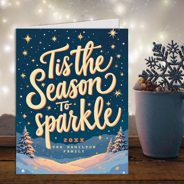 Tis the Season to Sparkle Personalized Christmas  Card (Non Photo Christmas Card)