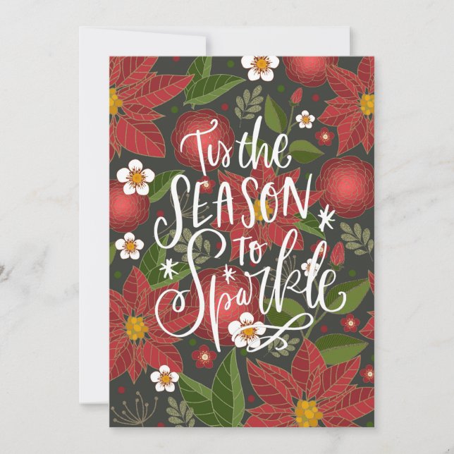 Tis The Season To Sparkle Red Poinsettia Business Holiday Card (Front)