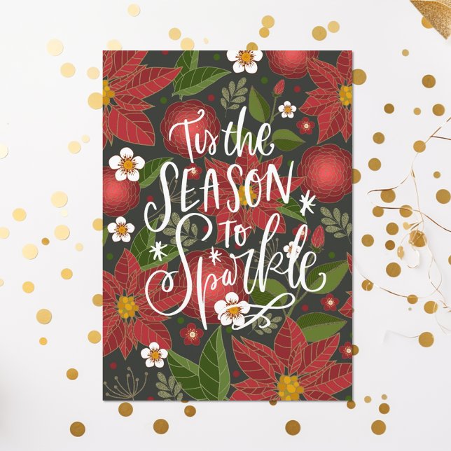 Tis The Season To Sparkle | Red Poinsettia Holiday Card (Creator Uploaded)