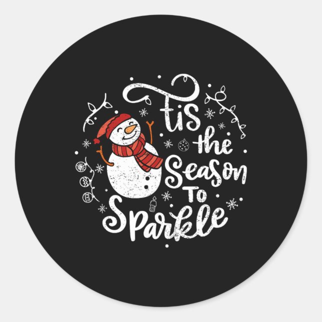 Tis The Season To Sparkle Snowman Christmas Family Classic Round Sticker (Front)